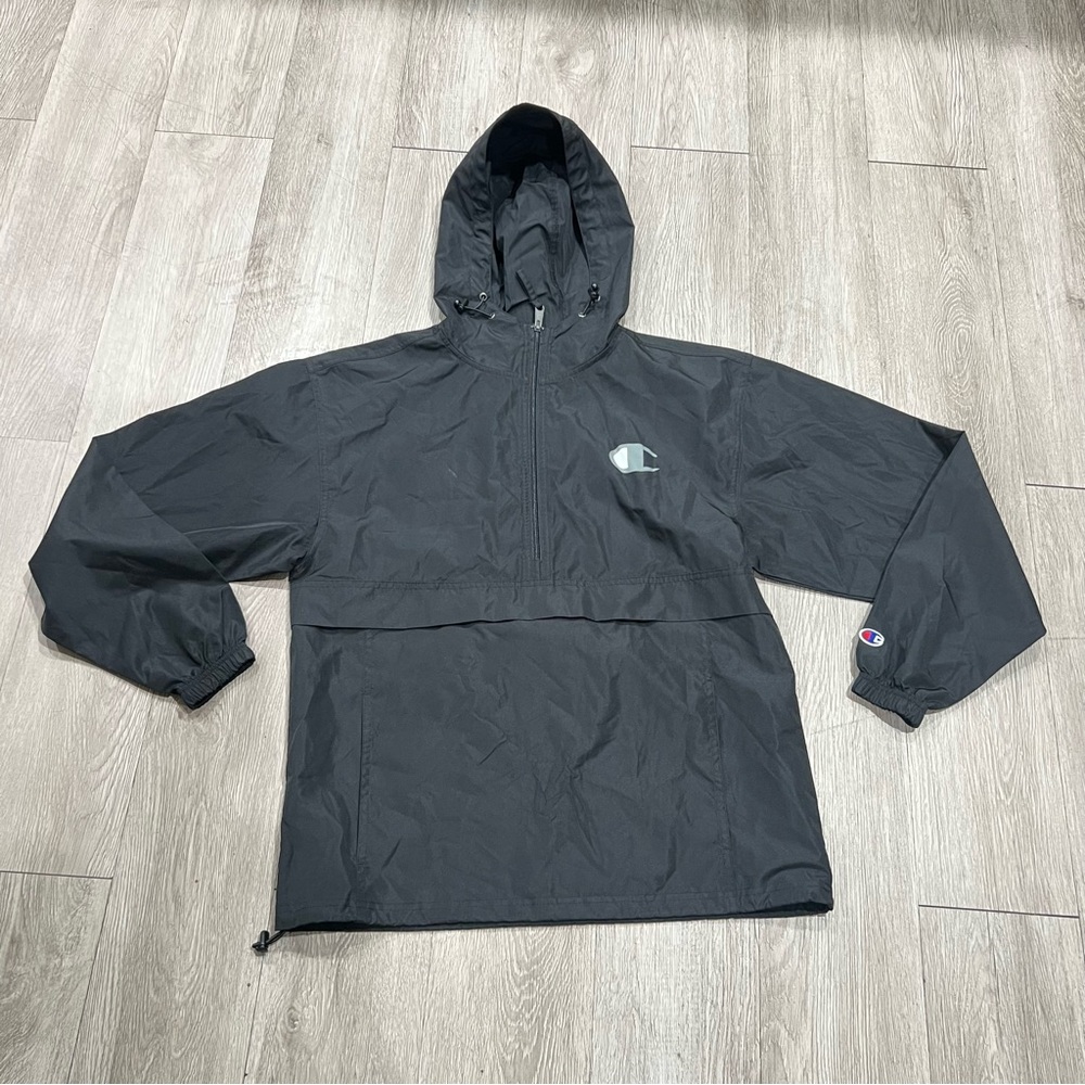 Champion Men's Black Half-zip Up Hooded Jacket, Wind And Water Resistant Small